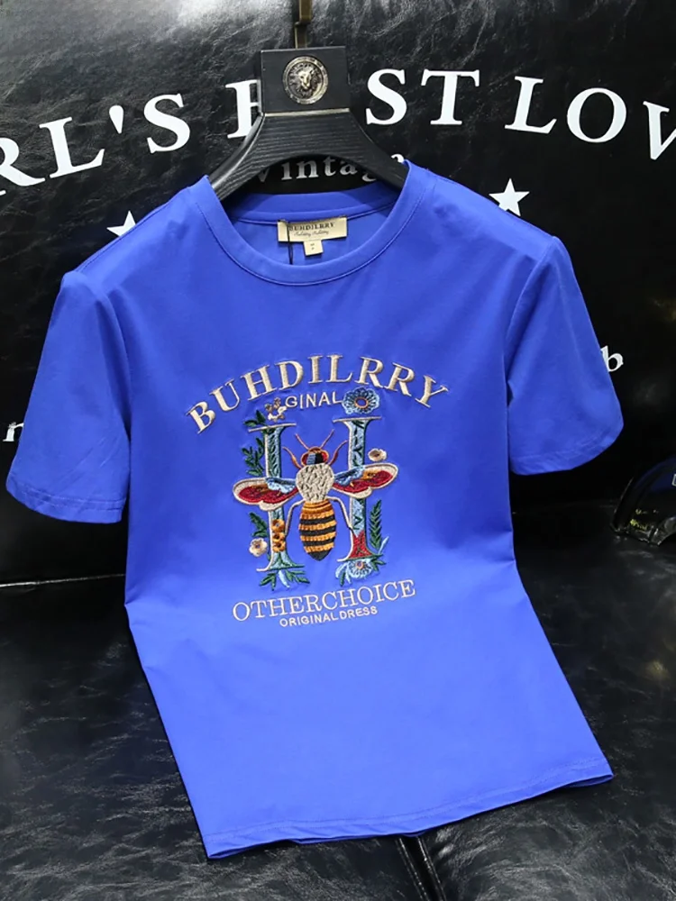 

Мужская футболка из роскошного ледяного шелка и хлопка с коротким рукавом, модная, в городском стиле, с вышивкой, охлаждающая, стандартного кроя, летняя