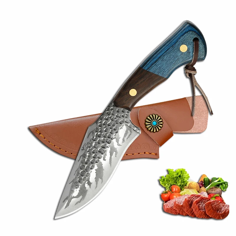 Forged Kitchen Cleaver Boning Knife Meat Cutting Butcher Knife Cutting Outdoor Barbecue Fishing Utility Knife with Sheath