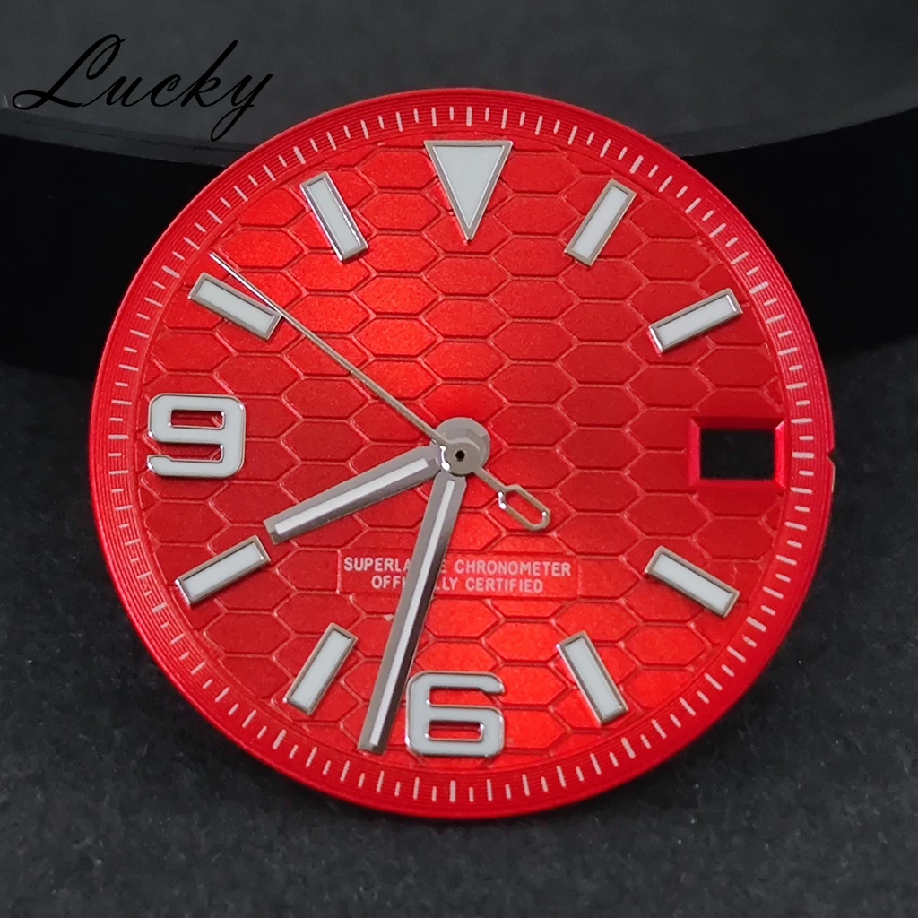 Sky Blue 28.5mm Dial Paired With Pointers High Quality Fit Land-Dweller Watch Case With Green Lume For NH35 Movement Watch