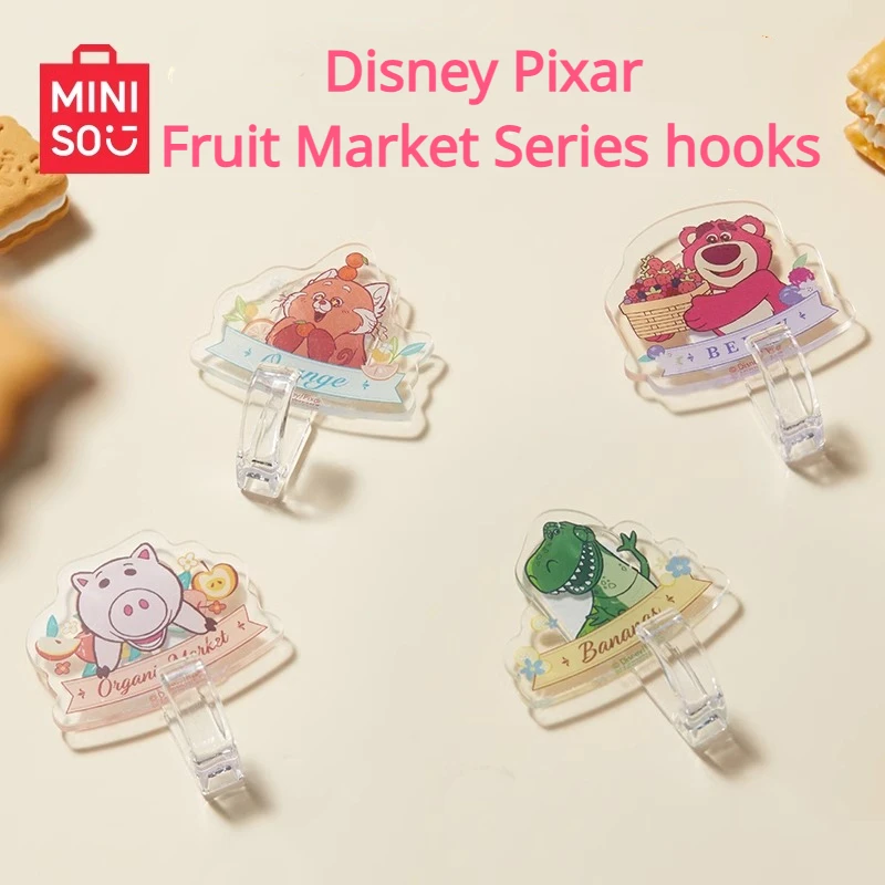 MINISO Acrylic Hook Four Packs Disney Pixar Fruit Market Series Cute Decoration for Easy Storage of Anime Accessories Household