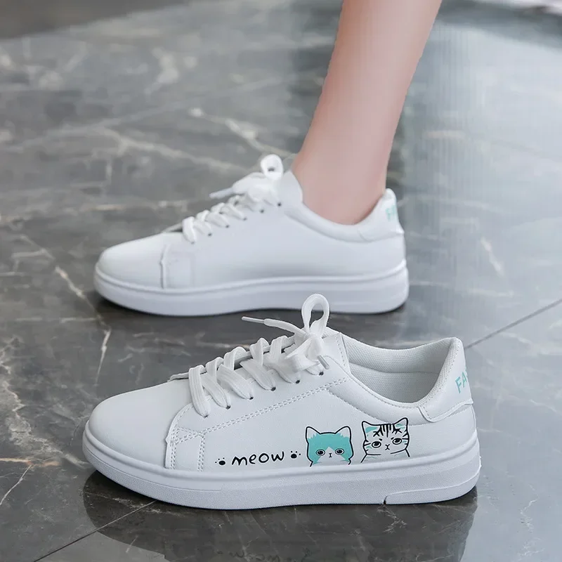 

2025 дышащая женская и детская повседневная обувь с рисунком кота, весна-лето, новый стиль, корейские кроссовки на плоской платформе, студенческая спортивная обувь