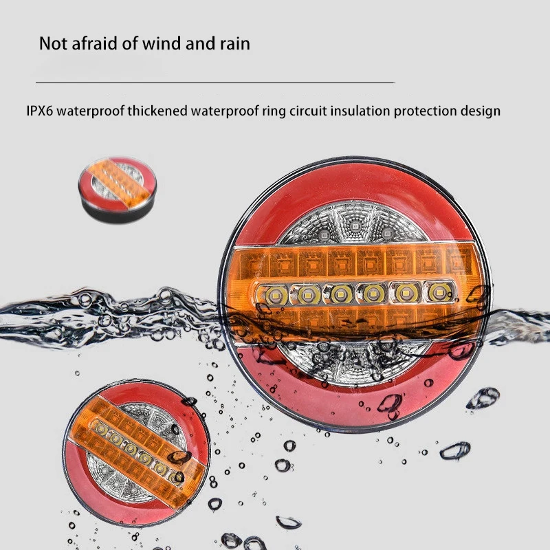 Luz trasera dinámica para remolque de 4 pulgadas, luz LED de freno para camión, 24V, redonda, Hamburguesa de agua para coches, barcos, autobuses, caravanas