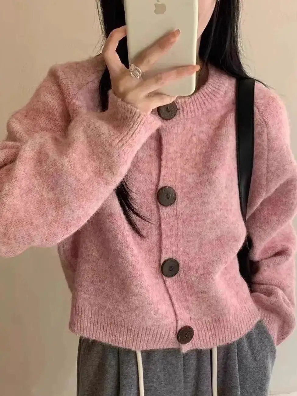 

Soft Cozy round Neck Knitted Sweater Coat Single Button Women's Open Cardigan Casual Style Loose Fit Long Sleeve Breathable