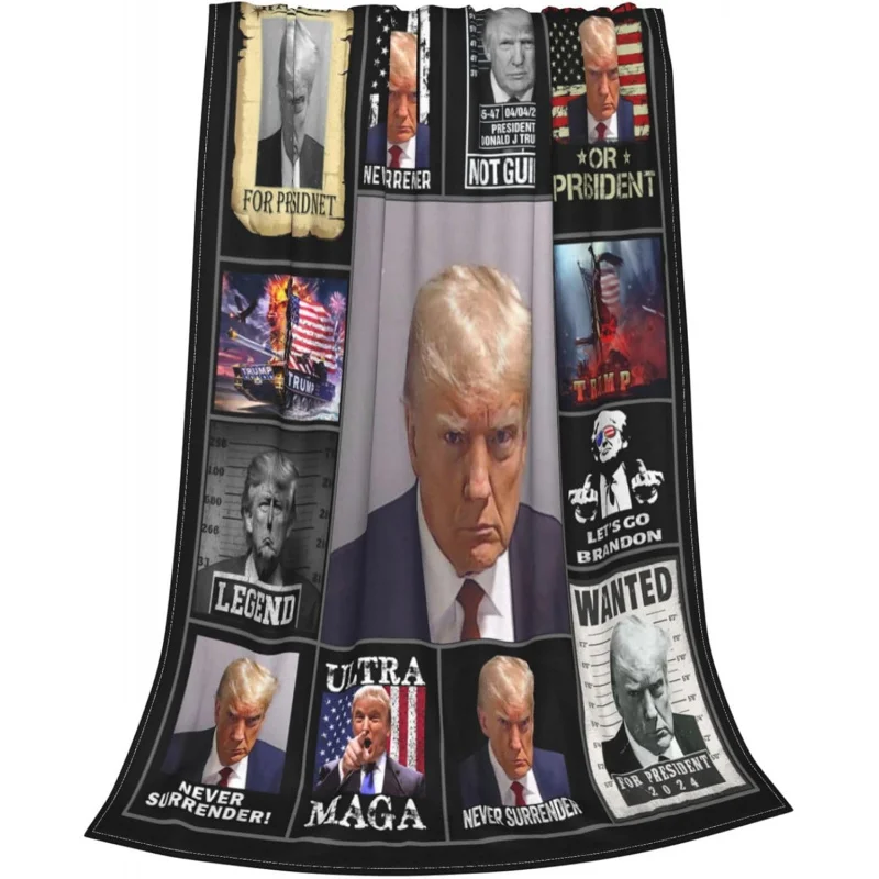 Trump 2024 Mugshot President Legend Blanket Fade Resistant Throws Cute Throw Blankets for Living Room Home Bathroom Wedding