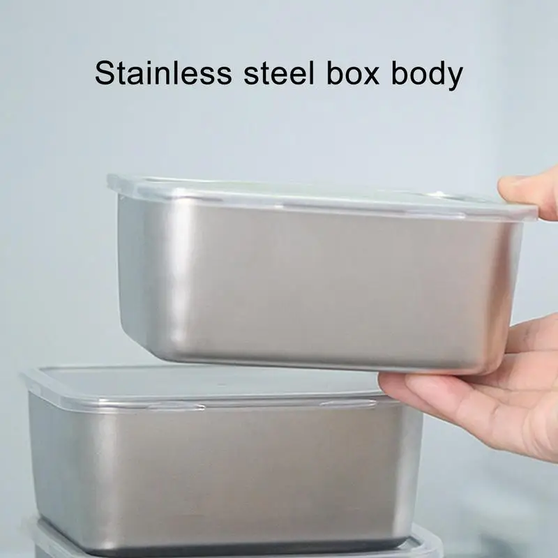 Stainless Steel Square Plate With Lid Rectangular Food Storage Pan Commercial Dish Tray Large Refreshing Lunch Box Container