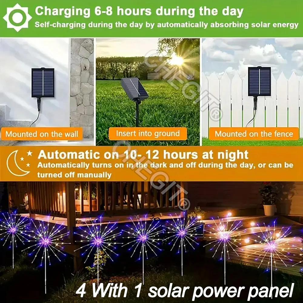 NEW 4in1 Pack Solar Firework Light Outdoor,IP65 Waterproof Solar Garden Flower Lights With 8 Lighting Modes For Outdoor Lighting