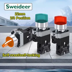 Selector Switch Button 22mm LED Light Rotary Switch Momentary Latching 2/3 Position10A ON/OFF Power Switch 6V12V24V220V380V Red