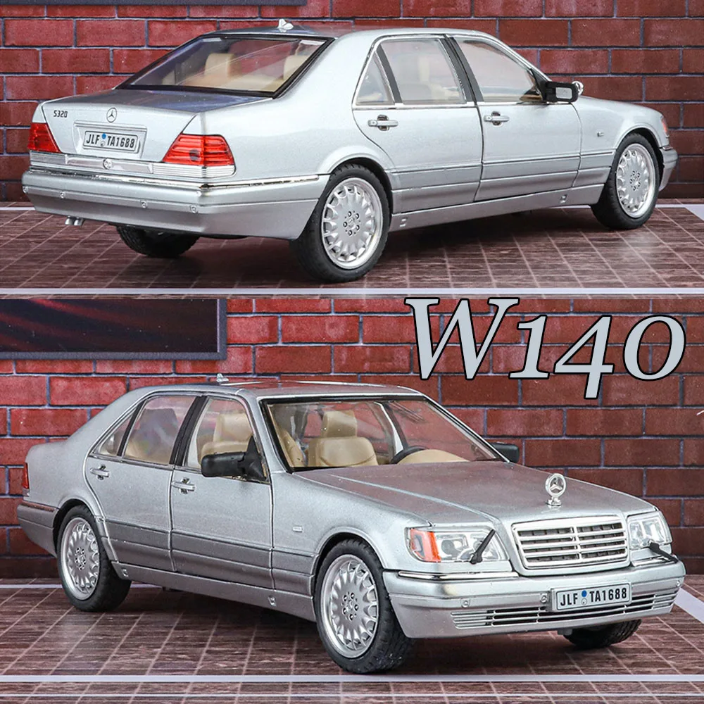 1:24 Benz W140 320SEL Models Cars Toys Rubber Tires with Light Music Vehicles Wheel Pull Back Miniature Car Kids Birthday Gifts