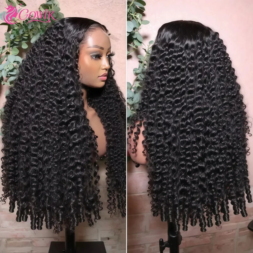 Parrucche con frangia in pizzo 13x6, capelli umani, ricci birmani, 38 pollici, con ricci a spirale alle punte, densità 250, parrucche con frangia in pizzo 13x4, colore nero naturale, per donne.