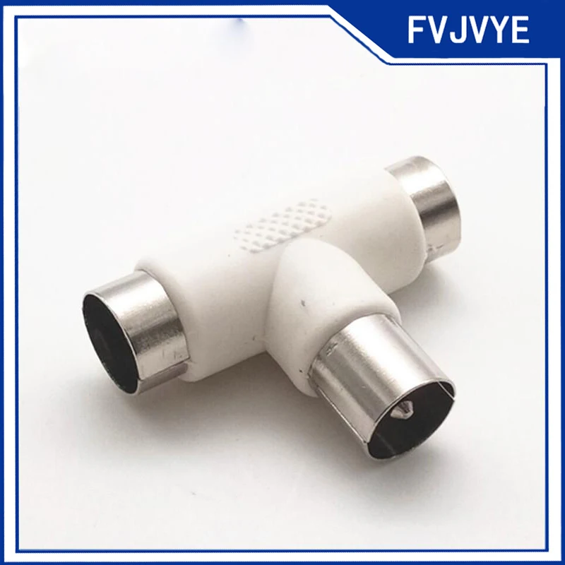 T-Type 2-Way TV Splitter Antenna Coaxial Cable Male Plug to 2x Dual Female Jack Connector