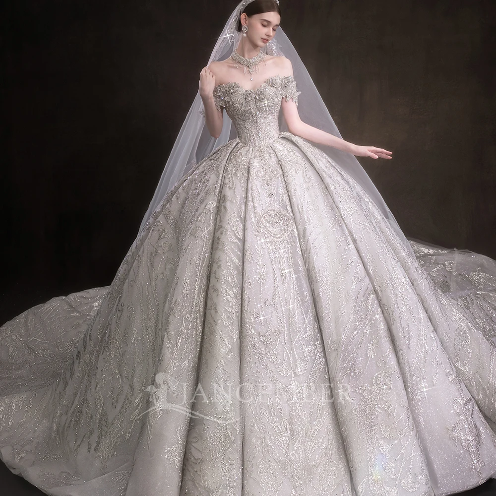 

Customized Exquisite Women's Princess Ball Gown Lace Wedding Dresses Sleeveless Bridal Gown with Chapel Train свадебное