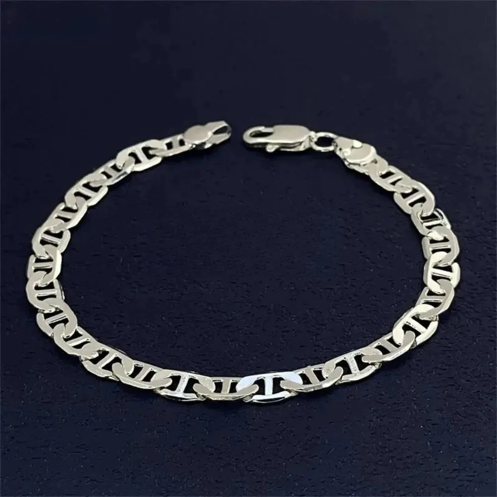 New arrive 925 Sterling Silver custom 6mm Side Shaped Bracelet For Men Women original Jewelry wedding party Gift 20cm 8inch