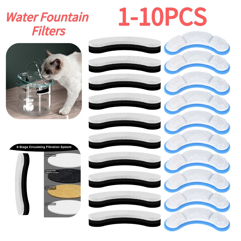 3/5/6/10PCS Cat Water Fountain Replacement Filter Elements Activated For Cats Pet Drinking Bowl Auto Feeder