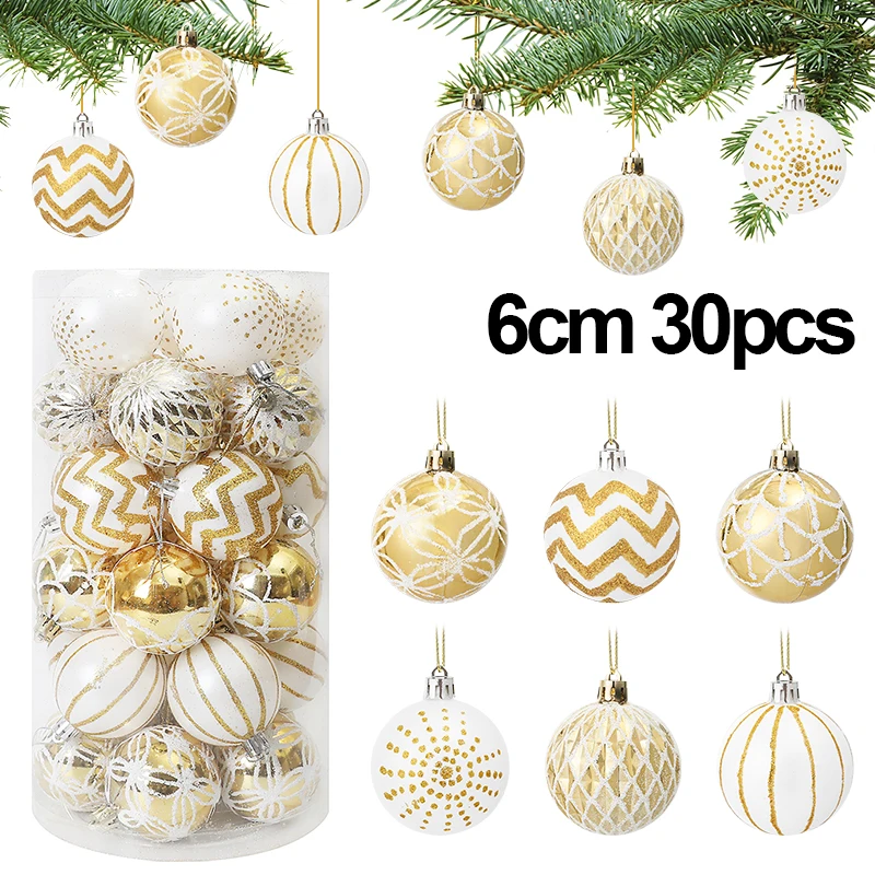 

30Pcs 6cm Gold White Christmas Balls Ornament Xmas Tree Hanging Pendant Navidad Party Decoration for Home 2025 New Year Gifts