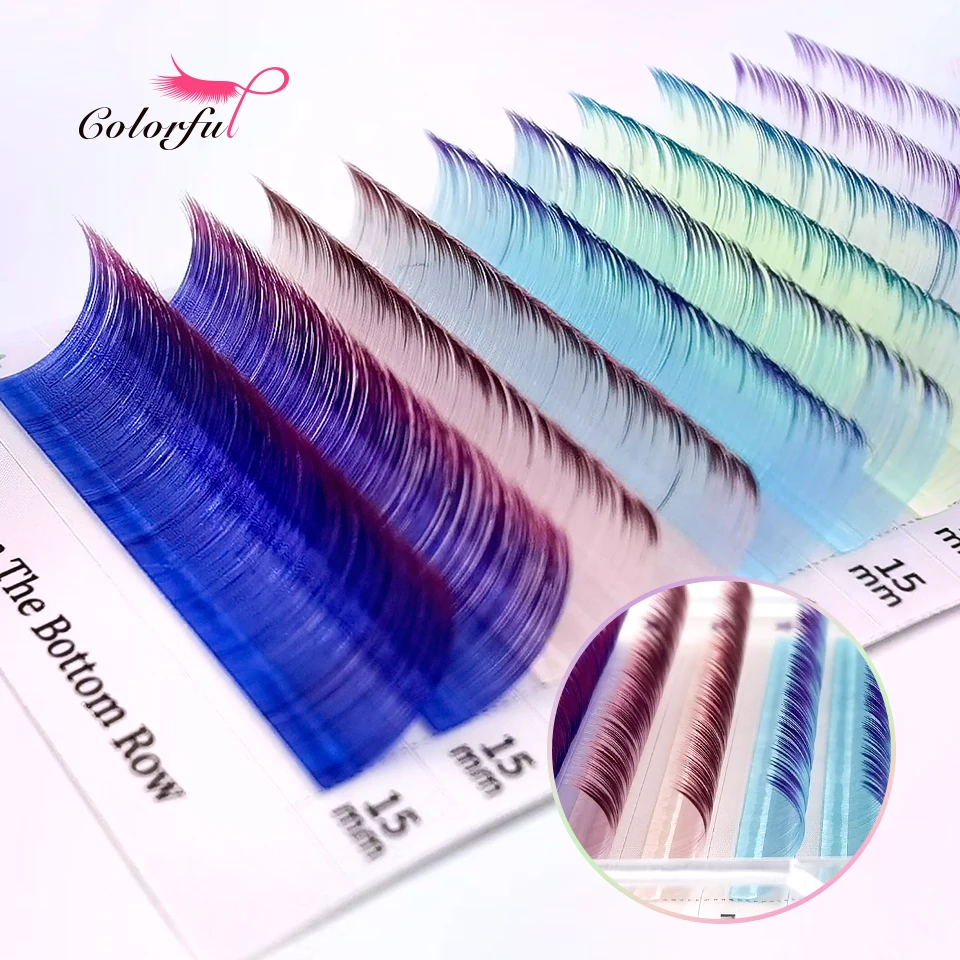 Mix Color Individual Eyelash Extensions Ombre Rainbow Colorful Faux Mink Lash Pink Green Blue White Purple False Eyelash Makeup