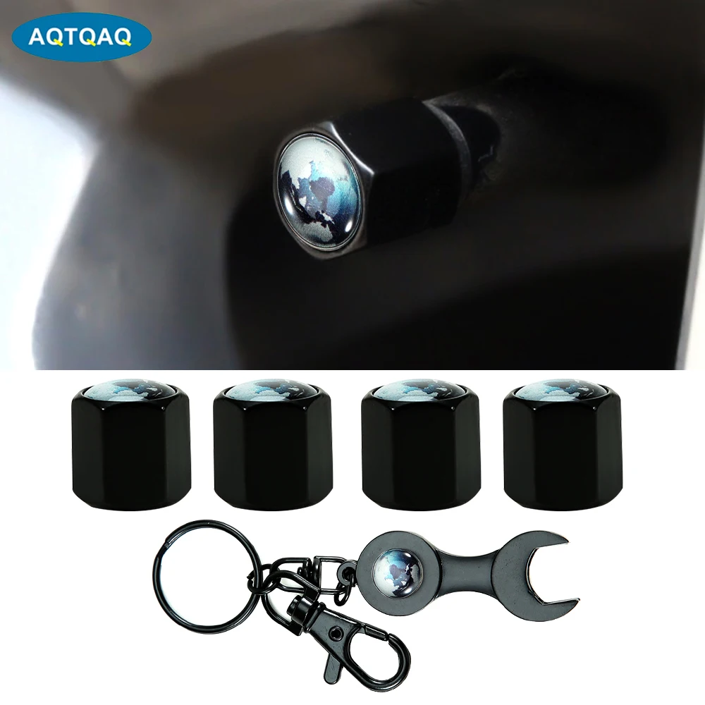 

1Set Earth Style Anti-theft Emblem Auto Car Wheel Tire Air Valve Cap with Wrench Keychain Zinc Alloy Stem Dust Cover Accessories