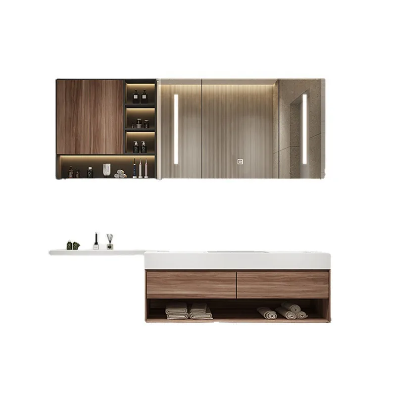 

Simple and luxurious rock panel solid wood bathroom cabinet combination