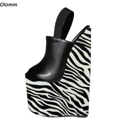 Olomm ręcznie robione damskie letnie sandały na platformie na koturnie wysokie obcasy Peep Toe eleganckie czarne Zebra casualowe buty US Plus rozmiar 5-15