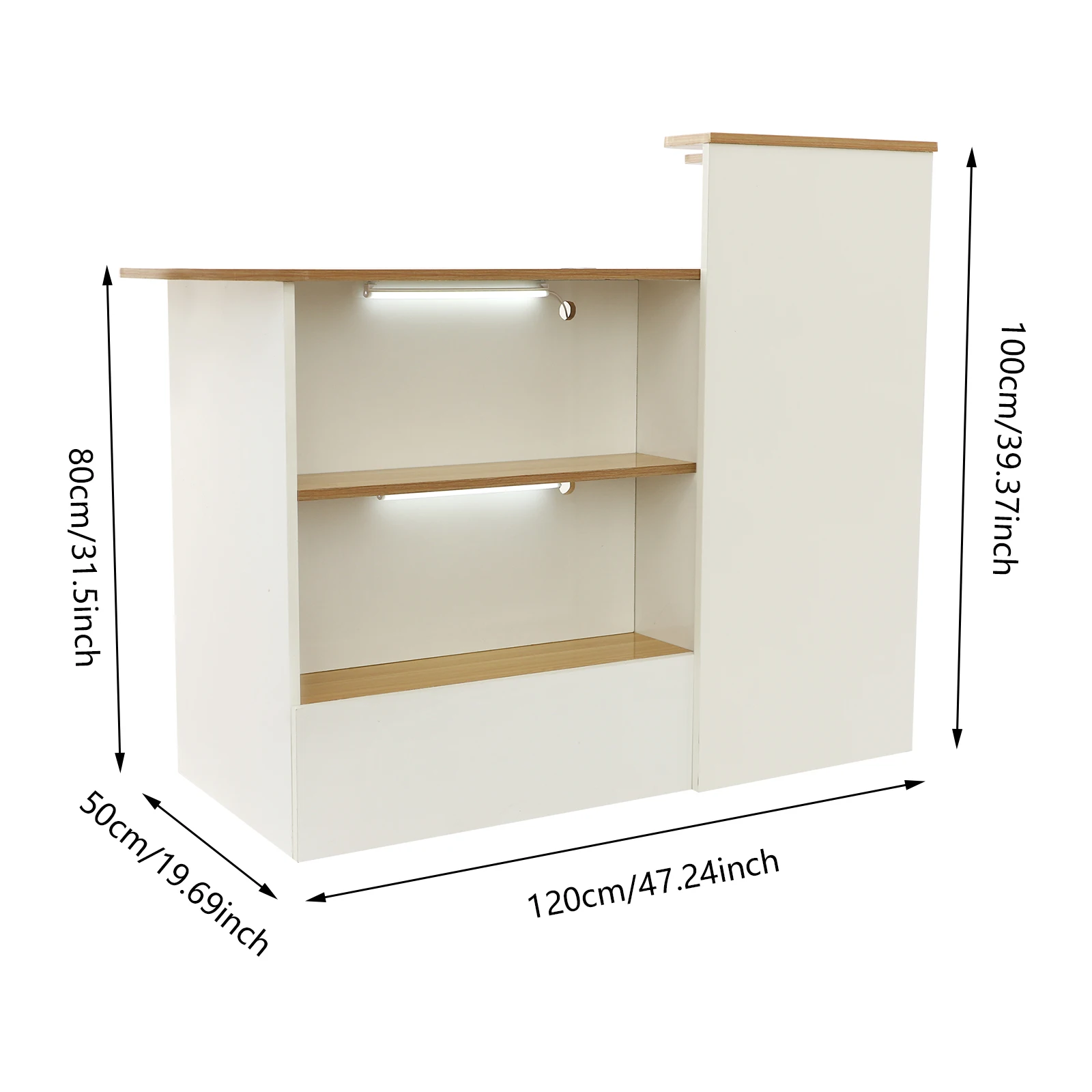 Modern Reception Desk with Lockable Drawer Floorstanding with 2 Lights