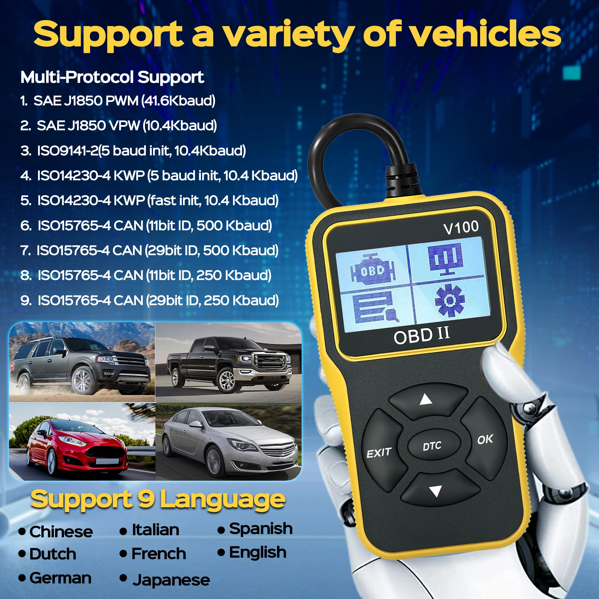 OBD2 Scanner Diagnostic Tool,Auto Check Engine Code Reader with Reset, Enhanced OBDII/EOBD Car Scan Tools