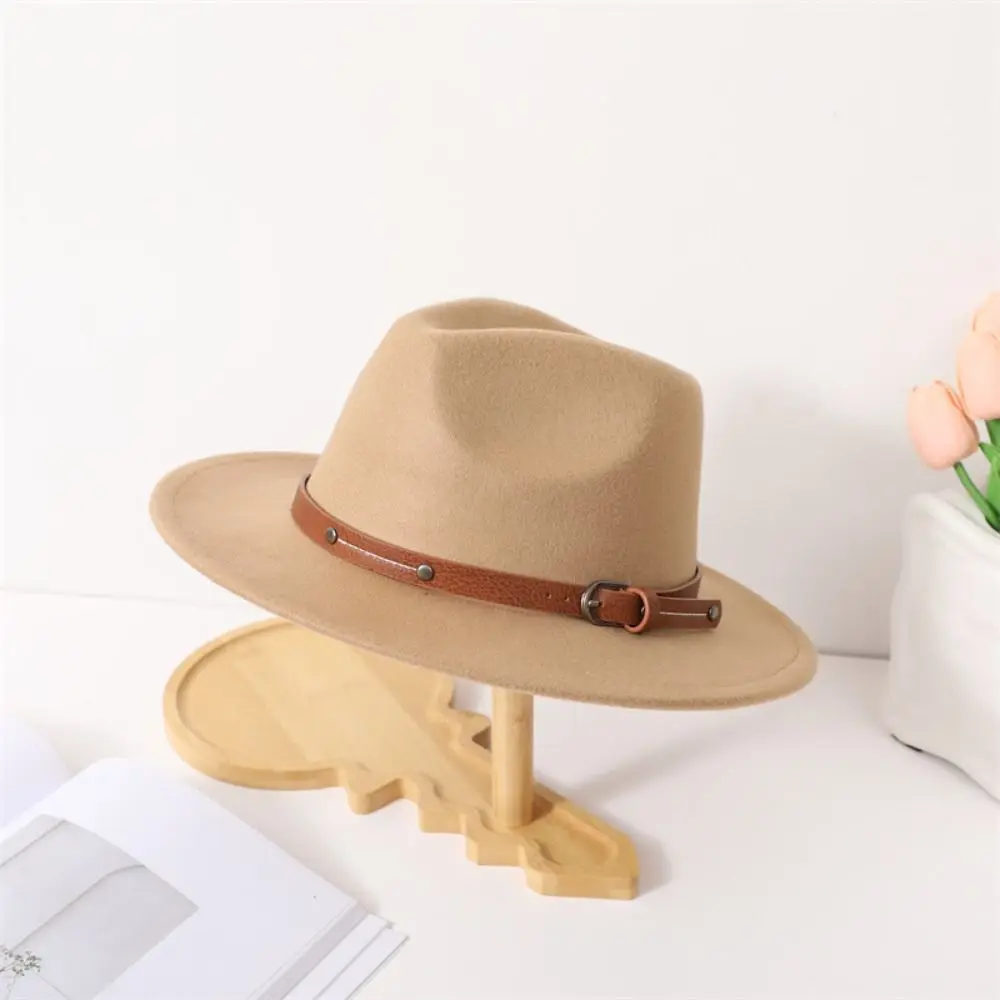Mode Mit Gürtel Schnalle Filz Fedora Hüte Vintage Breite Krempe Panama Kappe Elegante Weiche Jazz Hut Männer Frauen – Detail 20