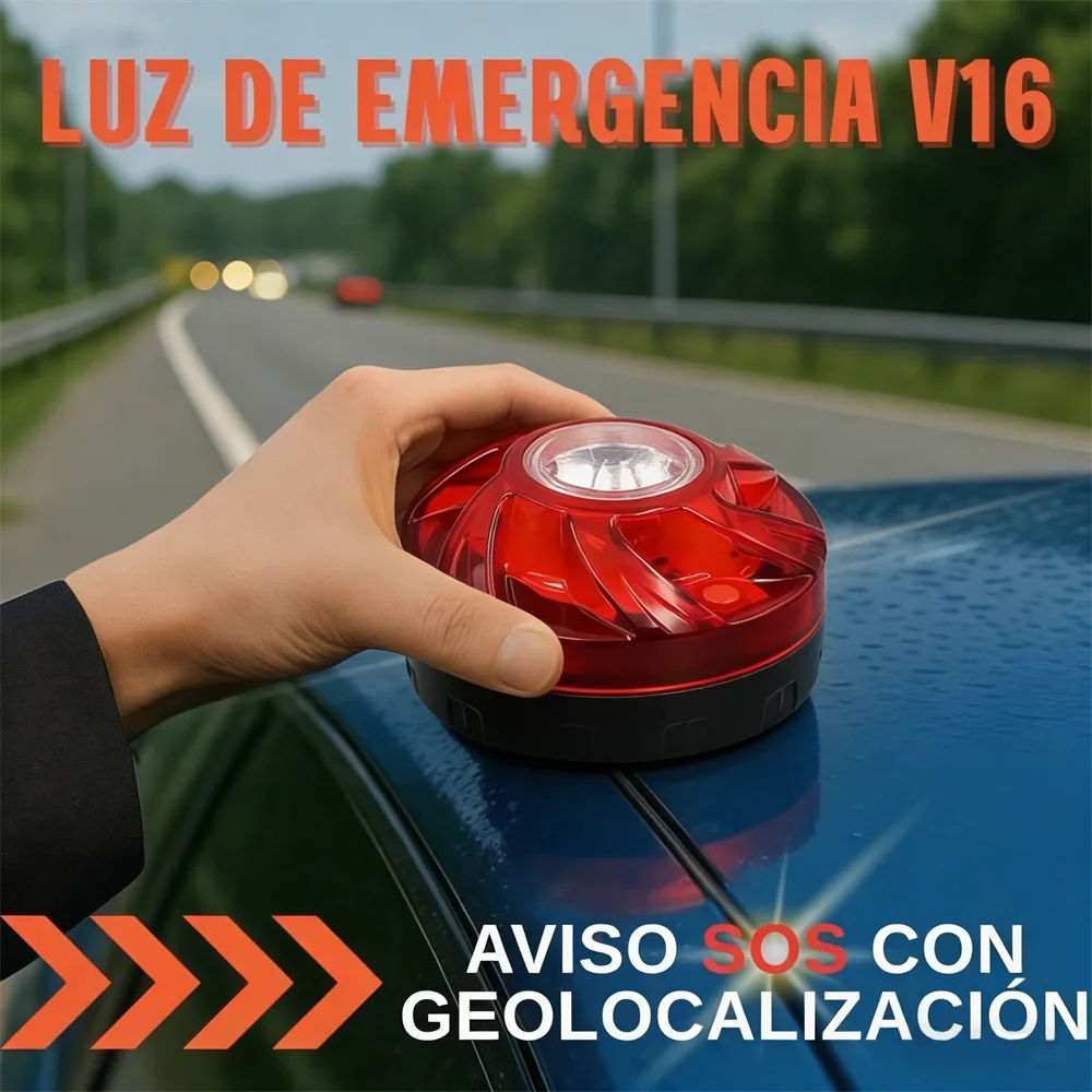 Auto-noodverlichting 2026 Nieuwste versie DGT-goedgekeurd Beacon V16 met Geolocator Onbeperkte Telefonica-gegevens tot 2038 Light V16