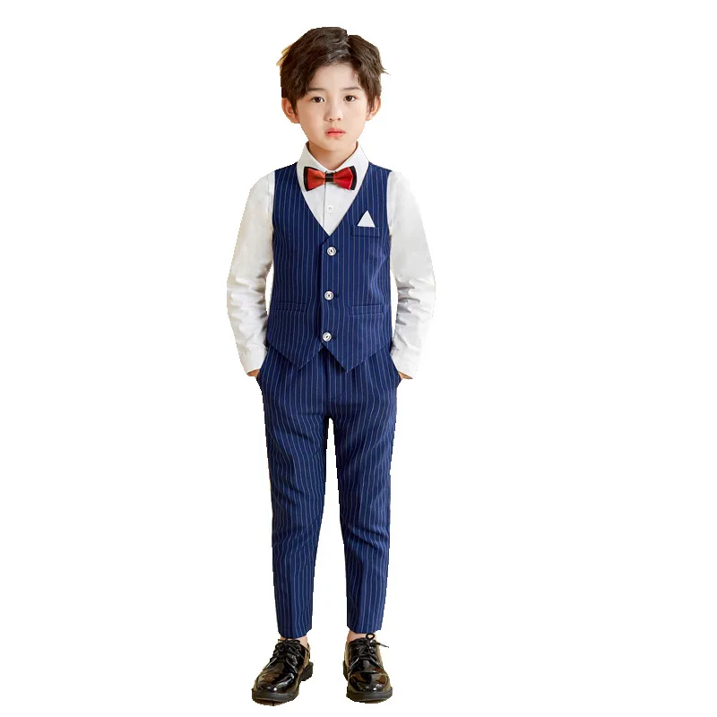 Boys Top Stripe Waistcoat Clothes Sets Kids Shirt Vest Trousers Formal Dress Suits Child School Uniform Baby Toddler Outfits