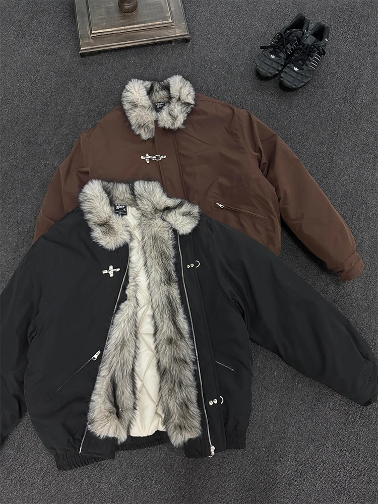 سترة Thiened American Sle الرجالية القطنية مع ياقة من الفرو للدفء والخريف والشتاء وزر موسمي مزين للارتداء اليومي #1