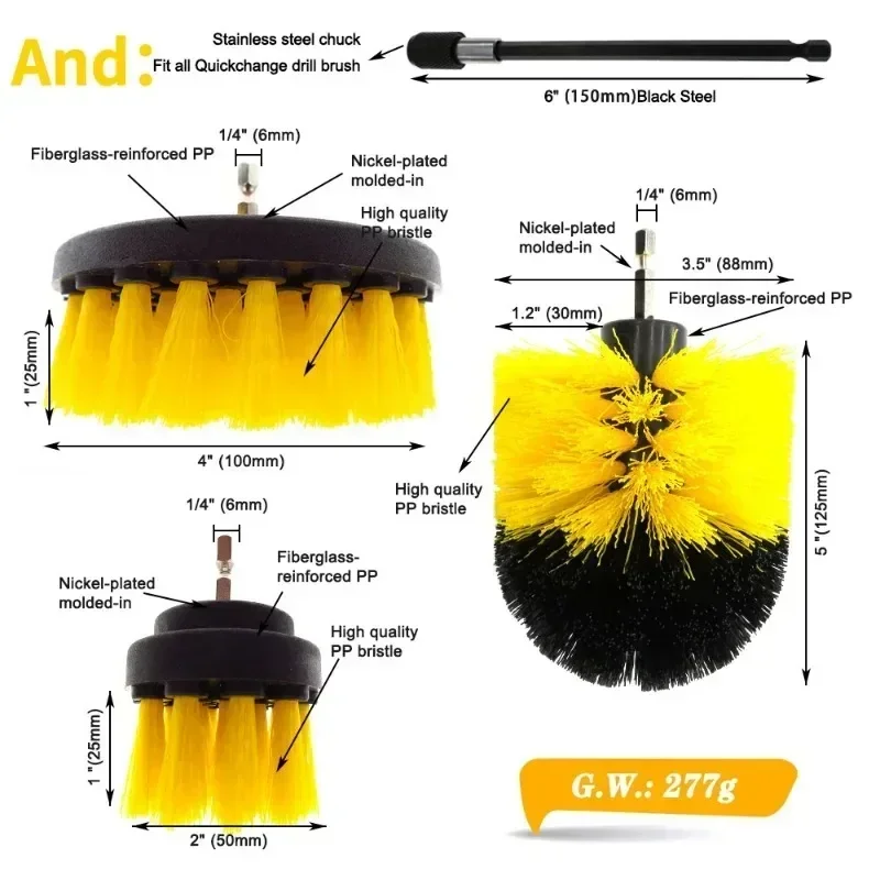 Electric Scrubber Brush Drill Brush Kit Power Drills Scrubber Brush For Carpet Glass Car Tires Nylon Brushes 2/3.5/4''