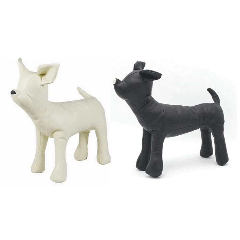 

2 Pcs Leather Dog Mannequins Standing Position Dog Models Toys Pet Animal Shop Display Mannequin , Black M & White L