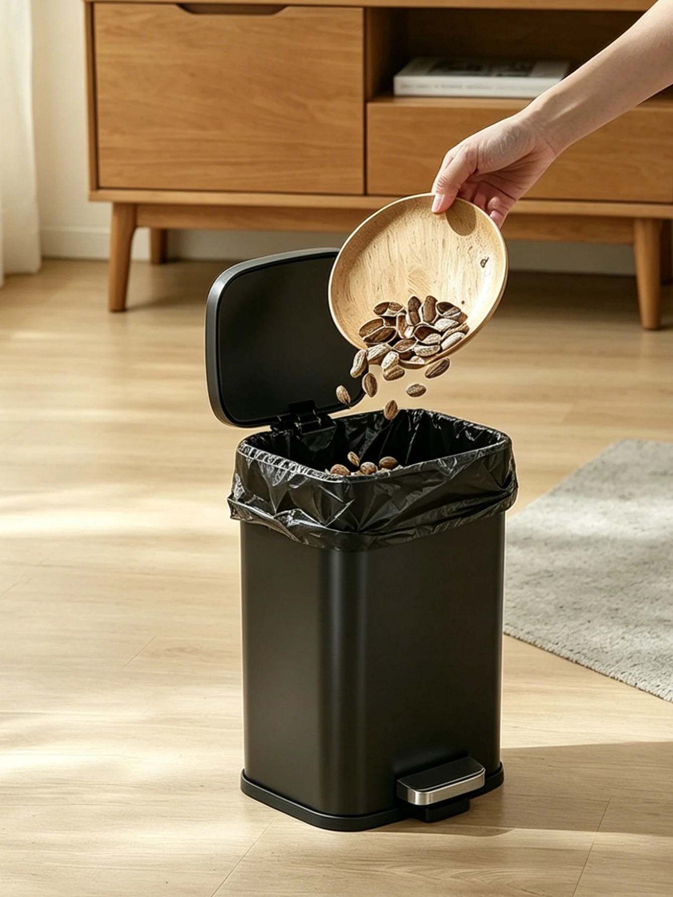 Rectangular Trash Can Foot Operated Trash Can Slow Lowering Lid anti Fouling Trash Can Suitable for Rooms and Bathrooms