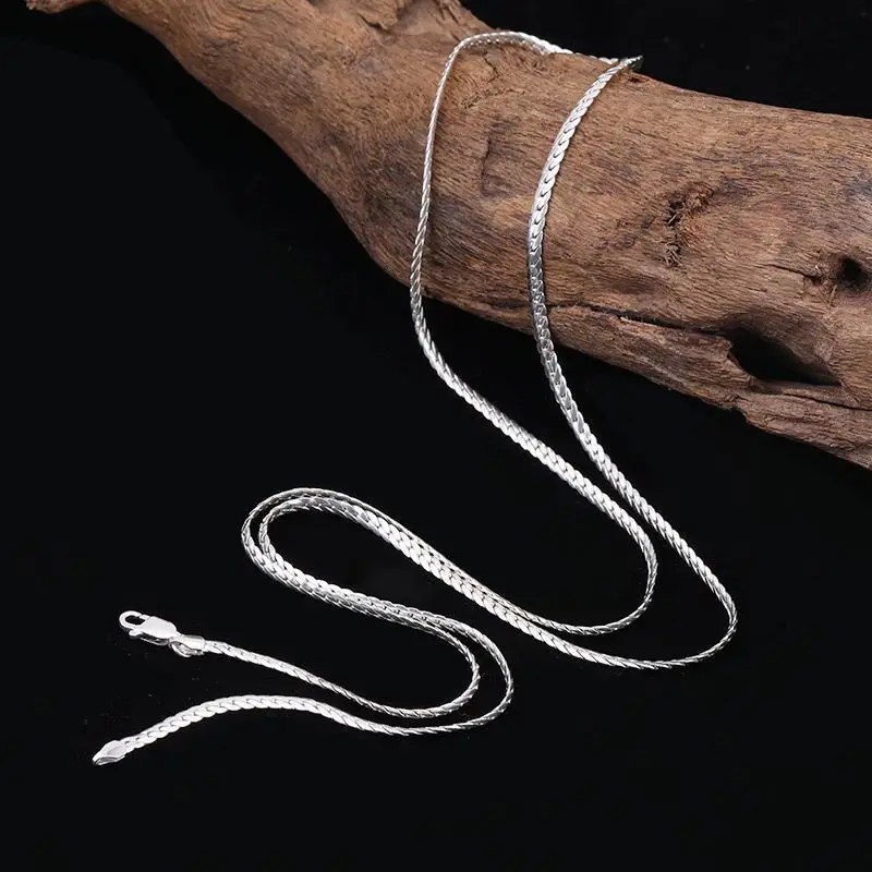 Genuine S925 Sterling Silver Necklaces for Women Men New Fashion 2.5mm Weaven Snake-bone Chain Vintage Jewelry