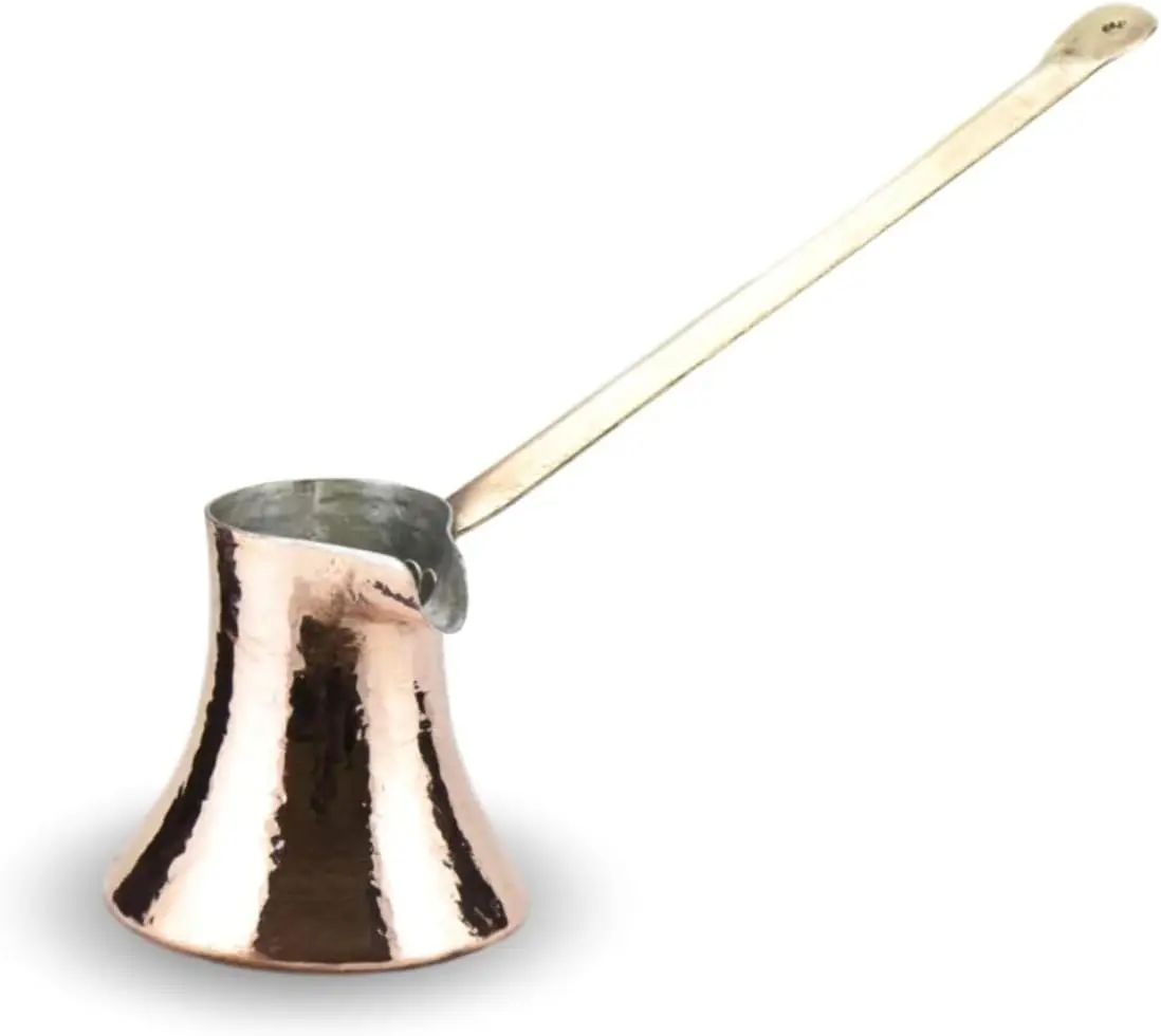 Handmade Trabzon Copper Coffee Pot (Cezve), 2-Cup Capacity, Traditional Turkish Design, Hammered Finish, Brass Handle, Tin Lined