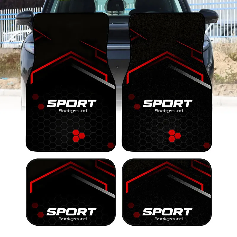 4pcs SPORT Printed Car Floor Mats | Durable Polyester Floor Liners, Safe And Practical, Ideal Gift Choice, Long-lasting, Univers
