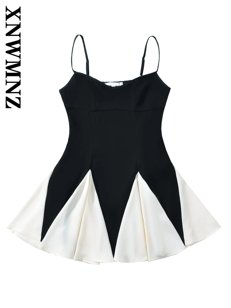 

XNWMNZ 2025 Spring New Woman's Evening Party Sleeveless Top Slip dress Chic Autumn Women Clothing Mini Skirt Regular Fit Dresses