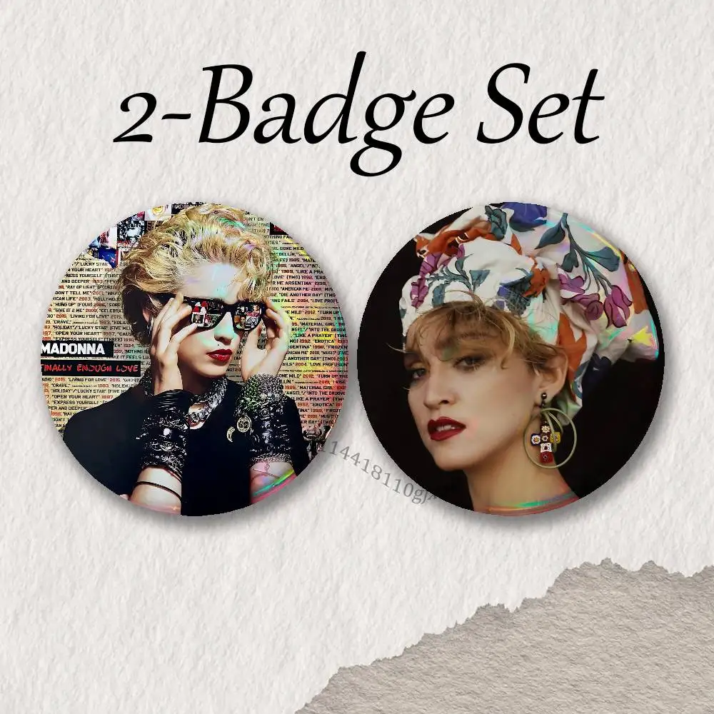 M-Madonna 80s Brooches for Backpack Accessories 25,32,44,58,75mm Round Enamel Pins 2-piece set Cartoon Anime Badge