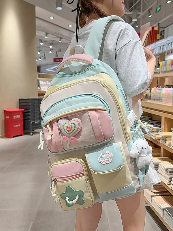 かわいい和風大容量バックパックスクールバッグ女性高校生家庭教師バッグデュアルショルダーストラップハンドヘルド