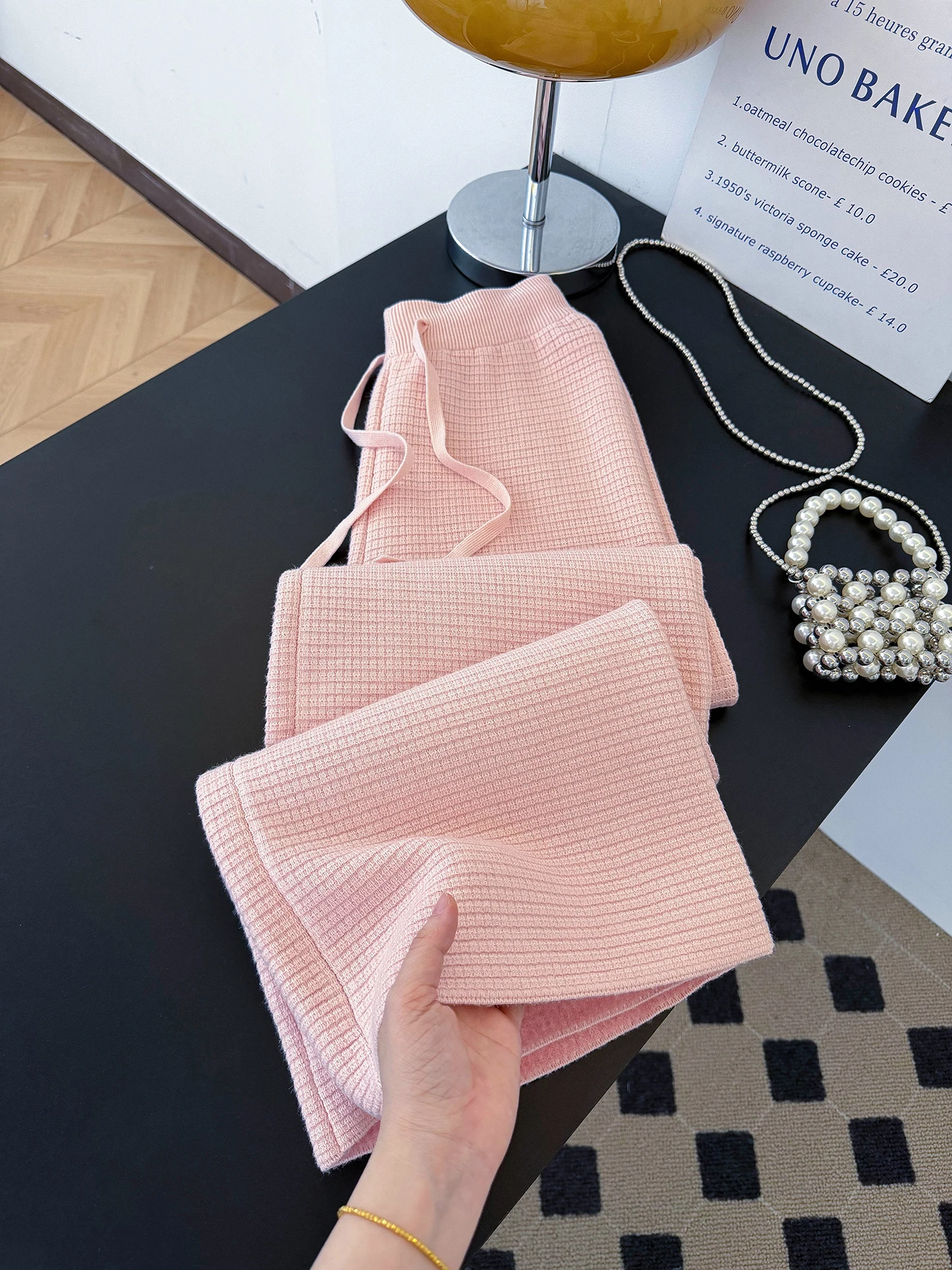 

Женские брюки Pure Desire Sweet с высокой талией, вязаные, широкие, осенне-зимние, мягкие, розовые, из тюля, прямые, драпированные