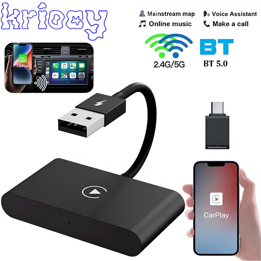 Wireless CarPlay Adapter for Apple Wired To Wireless Carplay Box Dongle Plug and Play USB Connection Auto Car Adapter