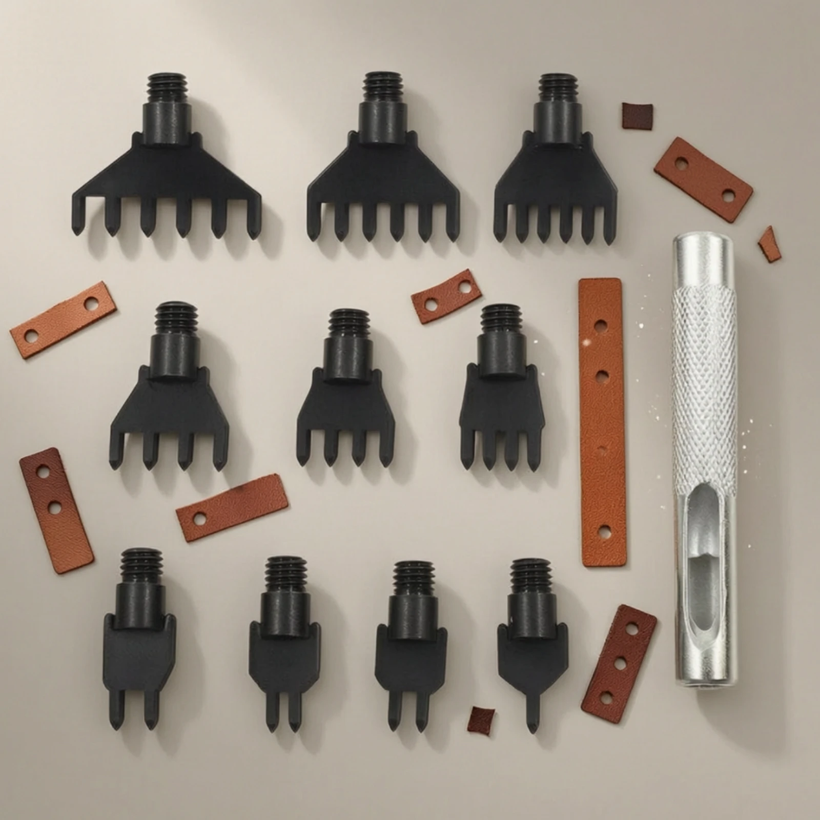 Leather Hole Punch Tool Set Multi-Tooth Interchangeable Hole Punch Tool Knurled Textured Grip for Leathercrafters, Leathercraft