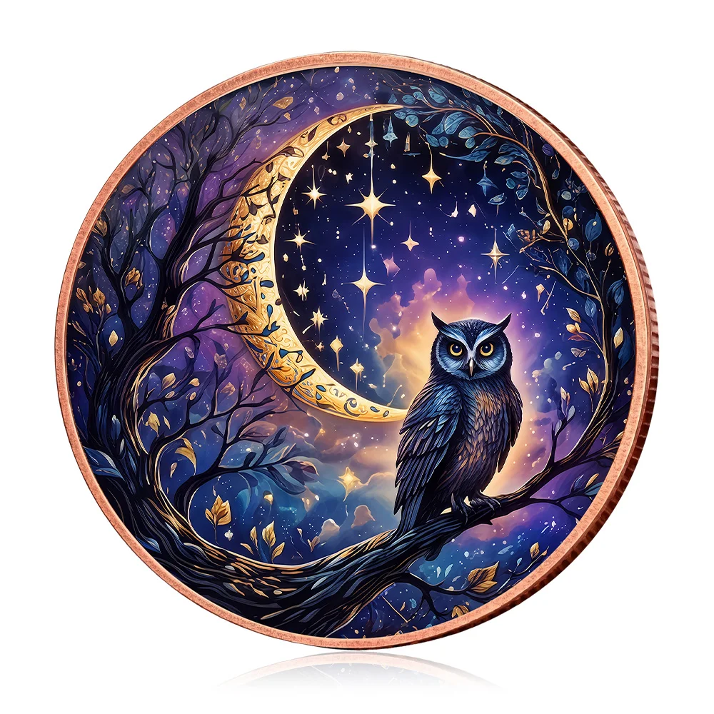 Owl 1 Oz .999.Fine Copper Coin Crescent Moon Challenge Coin Gothic Witch Themed Desktop Decor Hobby Souvenir Gift