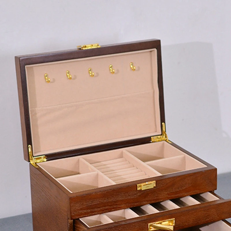 Retro 3 Layers Jewelry Box Jewelry Storage Box with 2 Pull-Out Drawer for Storage Jewelry Rings Necklaces Bracelet-AT35
