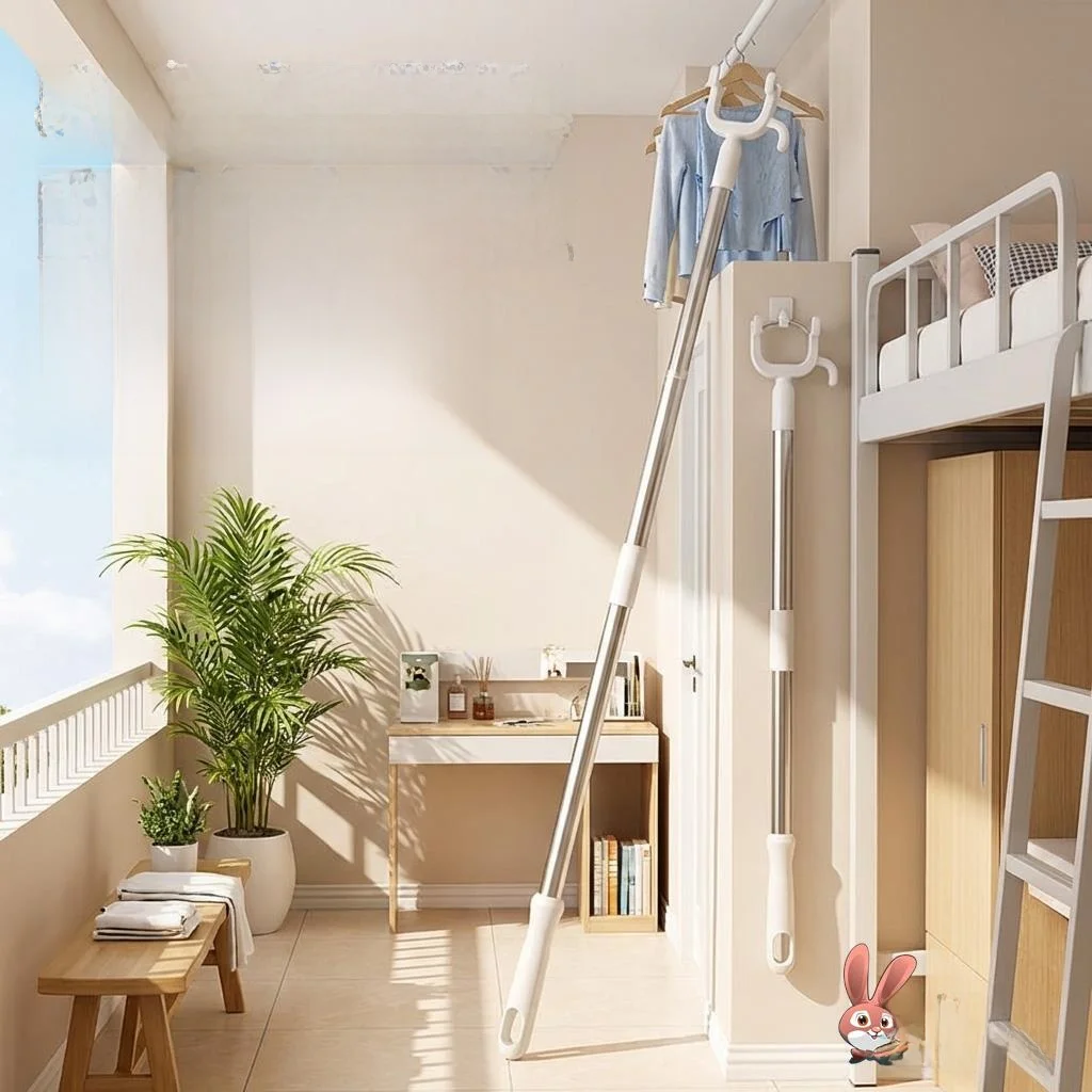 Stainless Steel Clothes Drying Rod Dormitory Use Student Clothes Hanger Rod Retriever Extendable