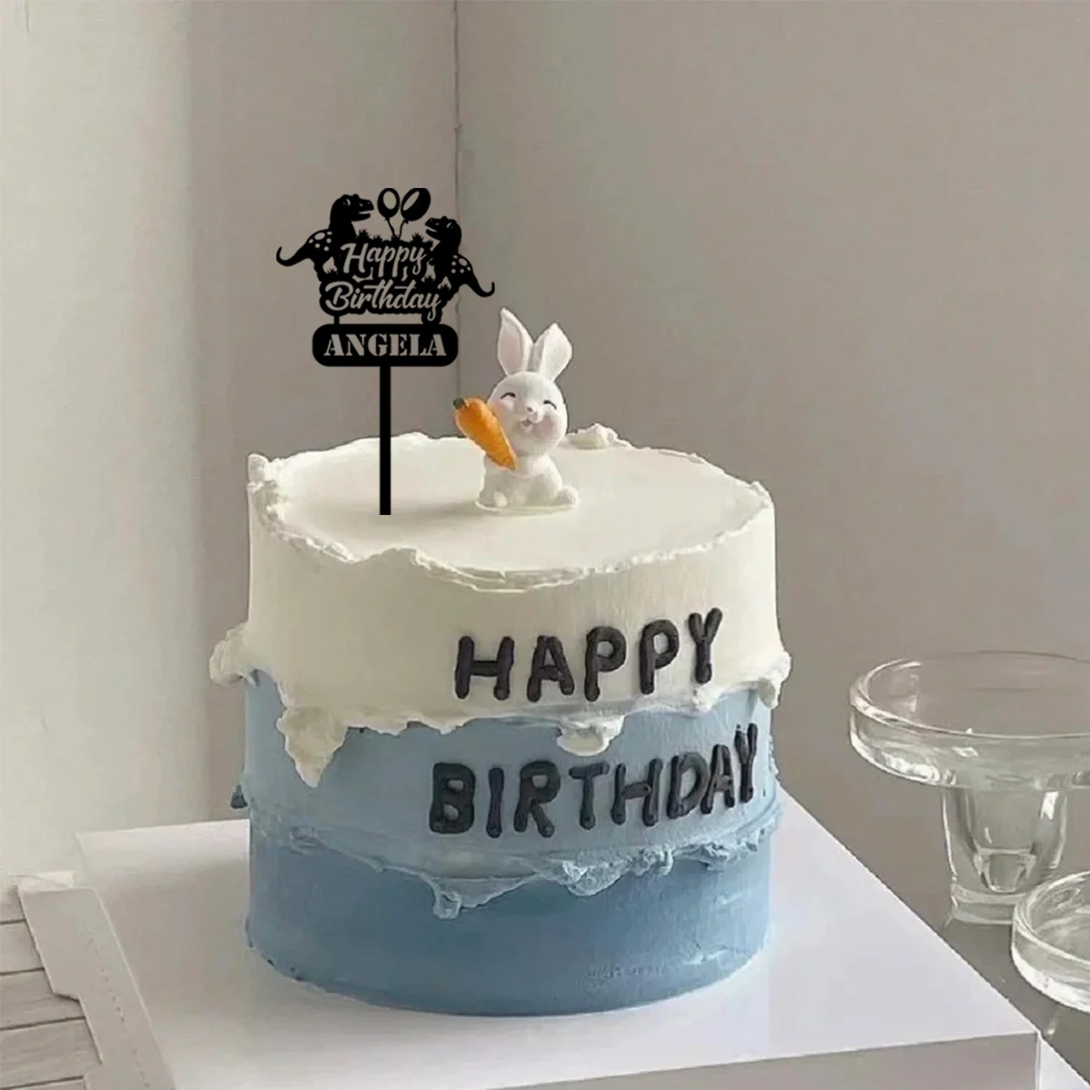 1PC Lovely Happy Birthday Wishes for a Dinosaur Party Customized Text Cake Sign Bar Topper Supplies Unique Birthday Party Décor