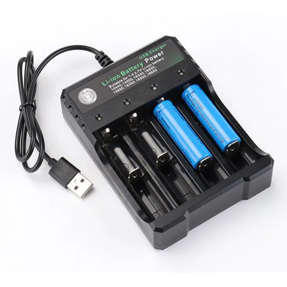 18650 Battery Charger Black 4 Slots AC 110V 220V Dual For 18650 Charging 3.7V Rechargeable Lithium Battery USB Charger 1X 2X 3X