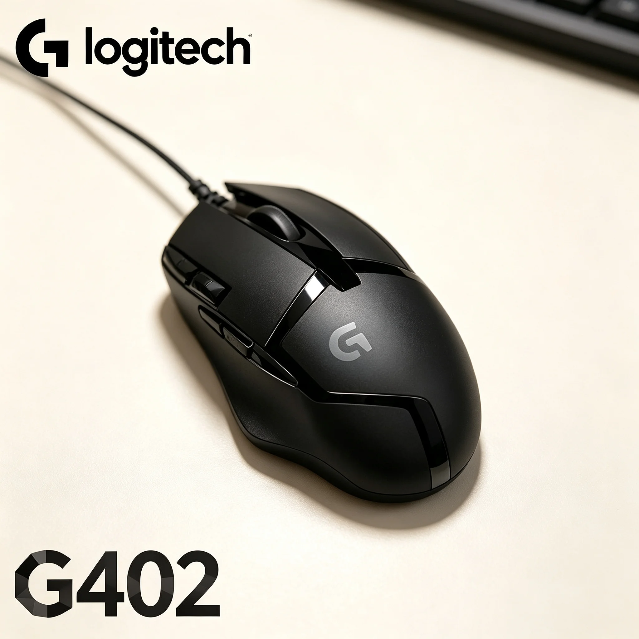 Logitech G402 Wired Gaming Mouse Right‑Hand Ergonomic RGB G‑Logo Light Multiple DPI Levels for Computer Game Lovers