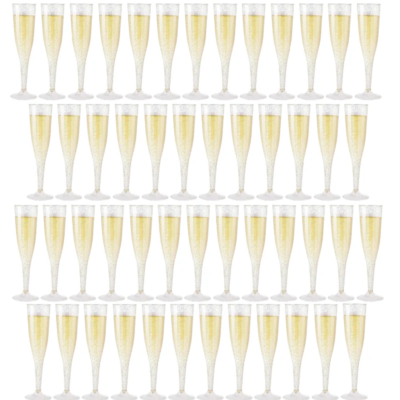 Flûtes à Champagne transparentes en plastique de 5oz, 25/50 pièces, flûtes à Champagne à paillettes, tasses à vin de fête à tige réutilisables, tasses à Cocktail en cristal