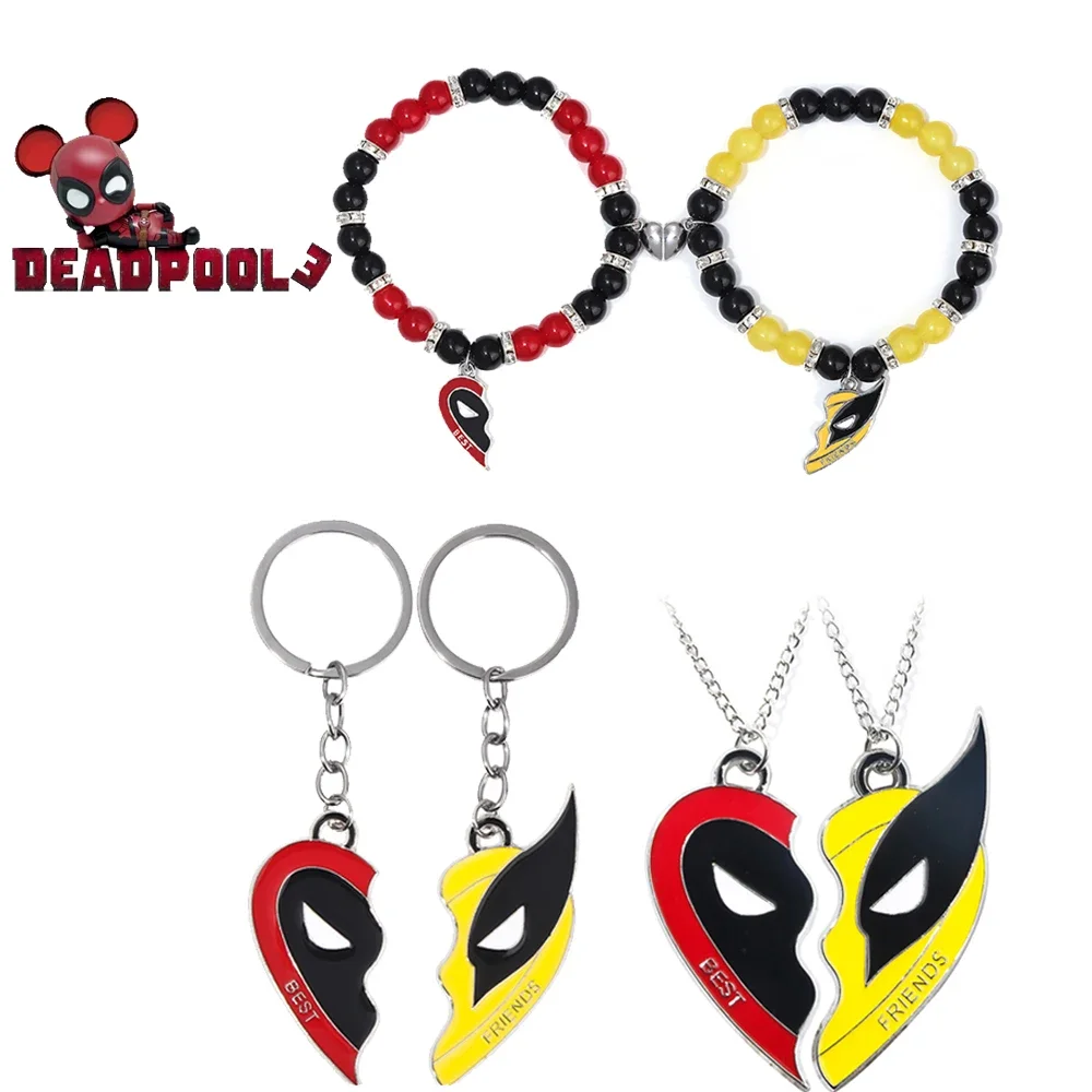 Movie Deadpool and Wolverine Best Friends Red Yellow Clown Mask keychain Pendant Love Heart Combination For Bag Friends Jewelry