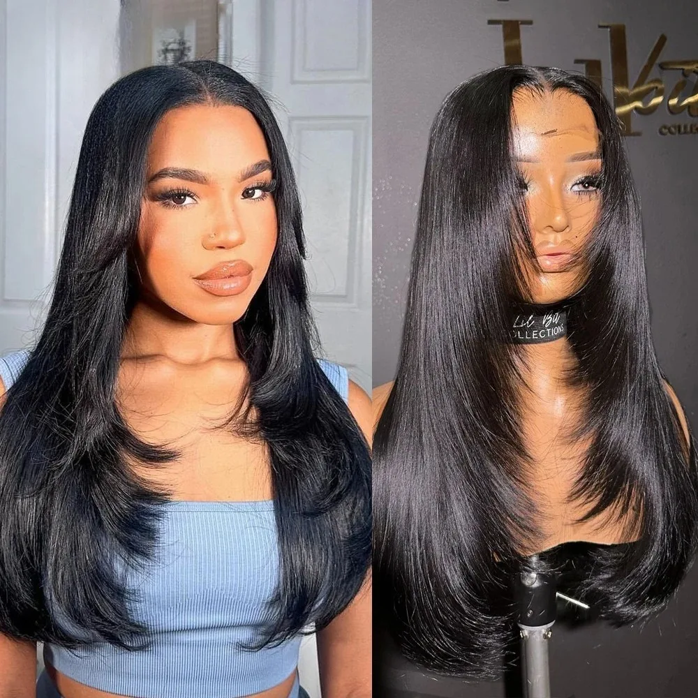 

Черный/блондин/розовый многослойный парик Прямой парик фронта шнурка Предварительно выщипанные 13x4 HD Парики шнурка Синтетические Высокое качество Повседневная одежда Косплей