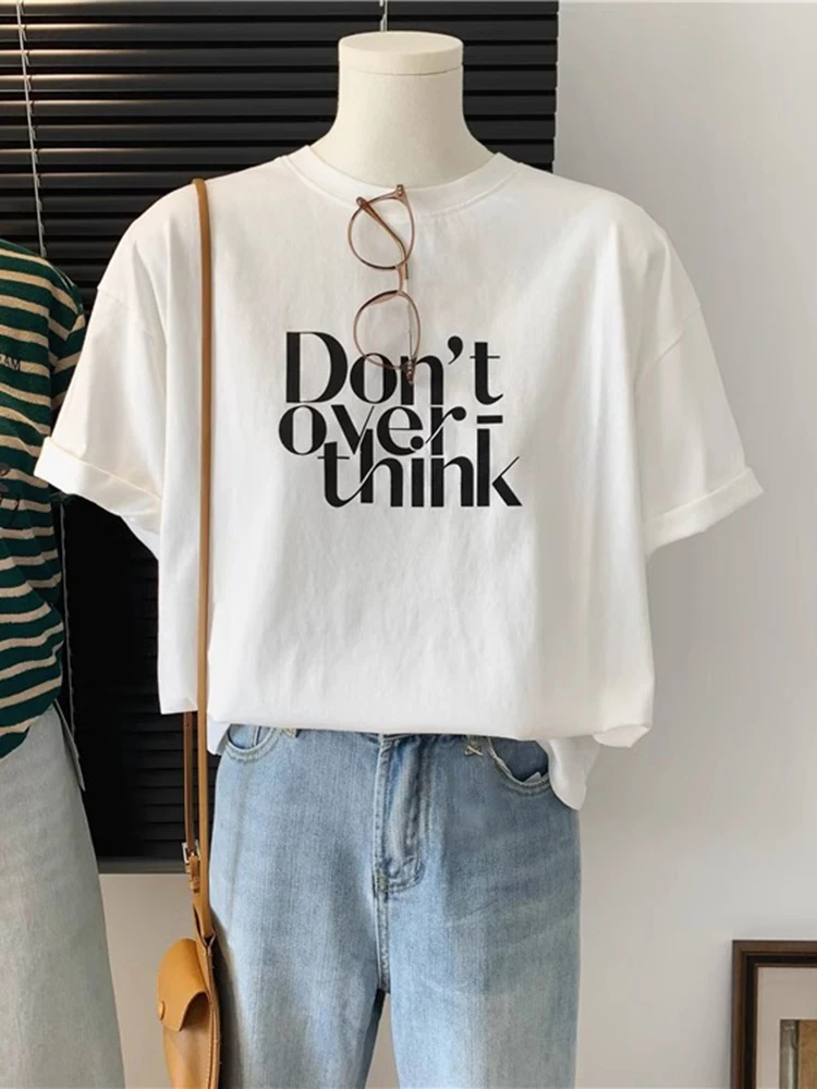 Cotton From Dongdaemun Korea Fashion Letter Printing Loose Short Sleeved For Women Unisex T-Shirt A53